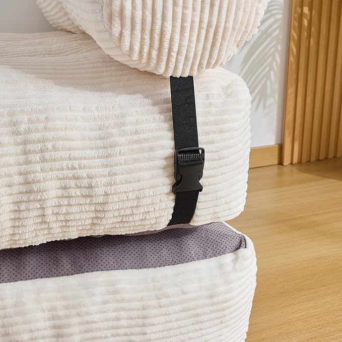 Folding Sofa Bed Convertible Sleeper Chair Couch Bed Faux Rabbit Fur for Adults with Back Support Floor Couch Comfy Floor Sofa for Living Room Bedroom Ivory Single