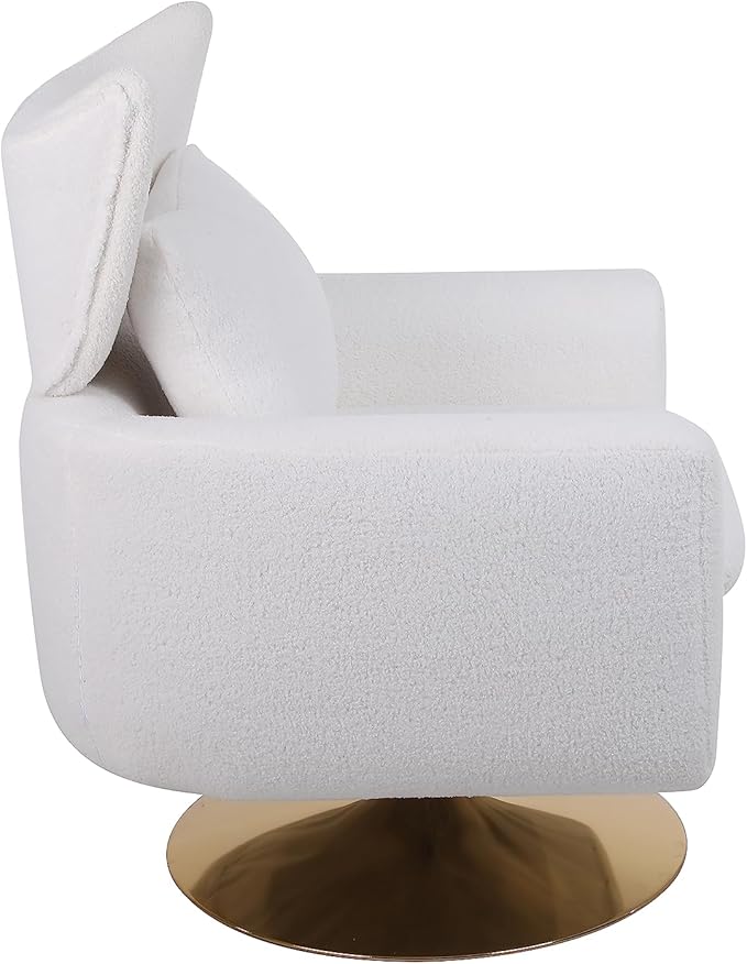 JOSHEN 360 Swivel Accent Chair IndoorModern Linen ArmchairComfortable Upholstered Lounge Chair with Metal Base for Living RoomApartmentOfficeWhite