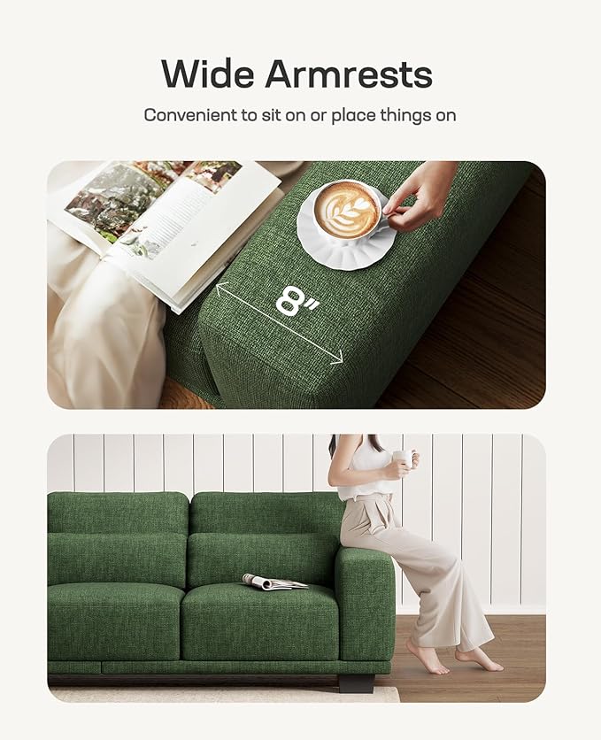 Marsail 2-Seater Modern Sofa 65 Loveseat Couch with Wide Armrests &amp Deep Cushions Linen Sofas with Removable Washable Covers for Living Room Green