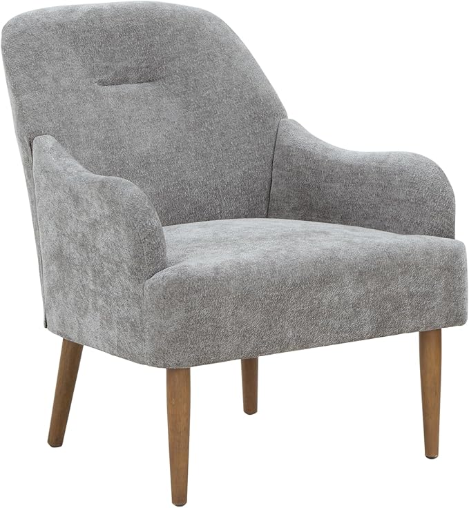 Chenille Armchair Modern Style Accent Chair with Wood Legs Comfy Design for Living Room Bedroom Office Gray