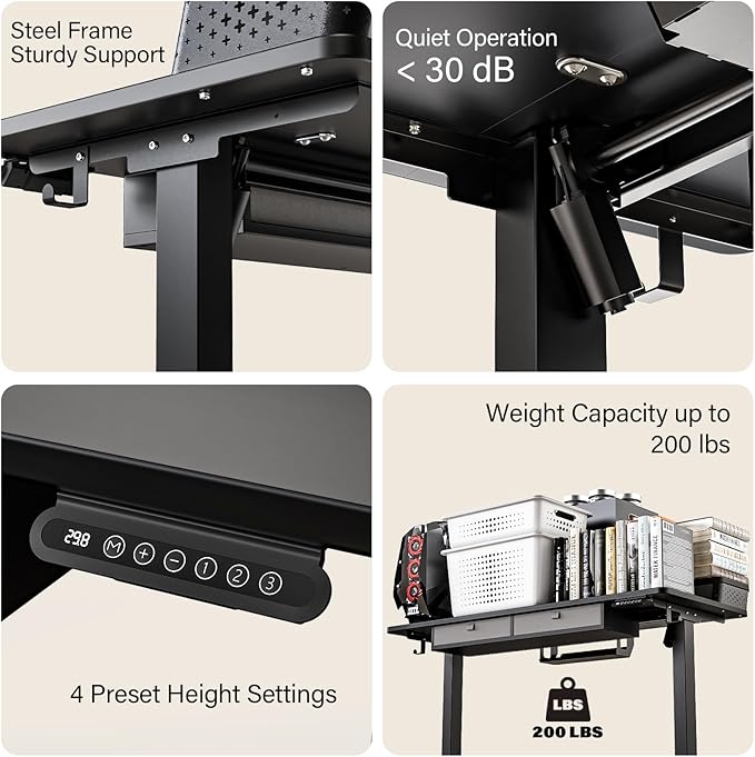 Electric Standing Desk with 4 Drawers 55 x 24 Adjustable Height Computer Desk Ergonomic Sit Stand Desk for Home Office (Black)