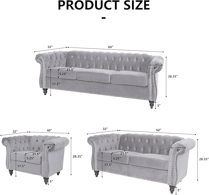 AVZEAR Living Room Accent Chair Upholstered Sofa Chair Single Sofa Chair with Tufted Back Velvet Chesterfield Sofa Chair for Living Room Apartment Grey
