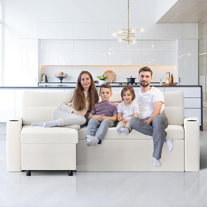 Pamapic 81 Sleeper Sofa with Armrest StorageL-Shaped Sofa with Supportive CushionsCup HoldersSide PocketsPull Out Sleeper Sofa BedPullout Sectional Sofa Couch with Large StorageBeige
