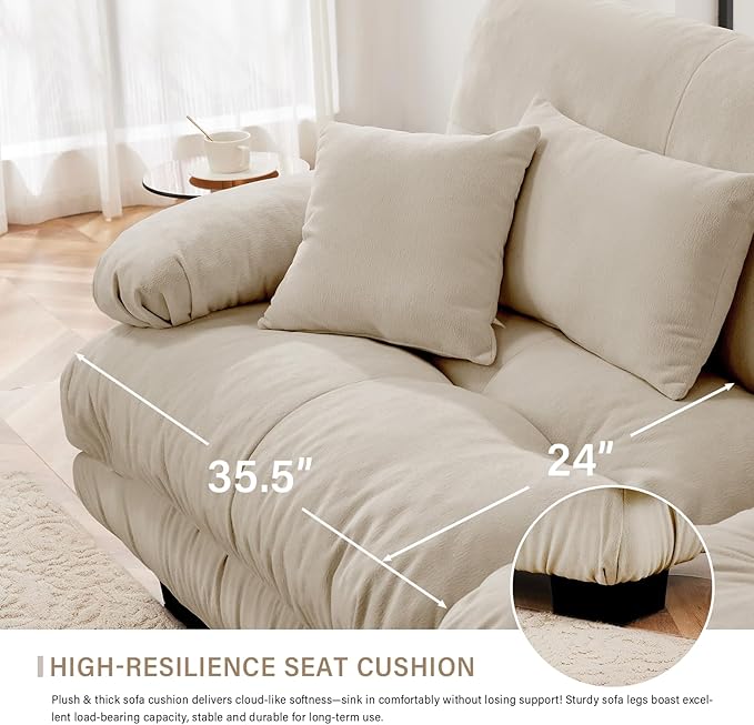 Chenille Sectional Couch-173.3 Inch Oversized 4-Seater Cloud Sofa with Ottoman and Pillow High-Density Sponge Filling Lounge Couches for Living RoomApartment(Light Coffee)