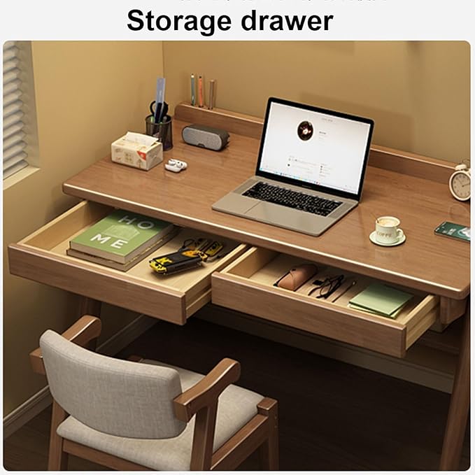 Mid-Century Modern Wood DeskComputer Desks with Drawers and Storage ShelfStudy Work Writing TableModern Industrial Home Office Desks for WritingExecutiveStudyWork(Walnut32in(80cm))