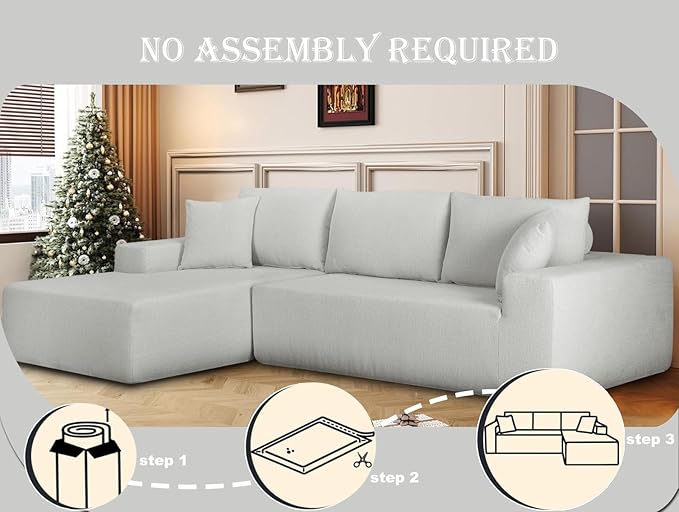 108-Inch Boneless Couch Loveseat with Chaise 2-3 Seater Cloud Couch Modular Sofa for Living Room No Assembly Required Chenille L Shaped Oversized 2 Pieces Sleeper Sectional (Off- White)