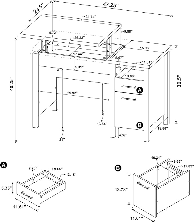 Coaster Home Furnishings - Delwin - Engineered Wood - 47-Inch Lift-Top Computer Desk with Drawers &amp File Cabinet Drawer Without Keyboard Tray Farmhouse Style - Home Office - Rustic Nutmeg - 8812