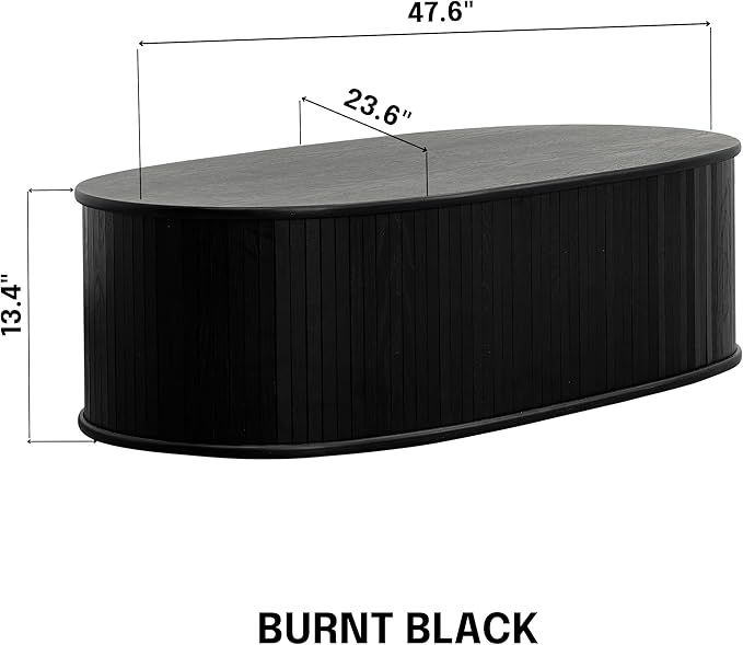 NTC Stream Coffee Table Modern Oval Wooden Center Table with Vertical Groove Design Stylish Living Room Decor Contemporary Minimalist Style for Home and Office Easy Assembly - Burnt Black
