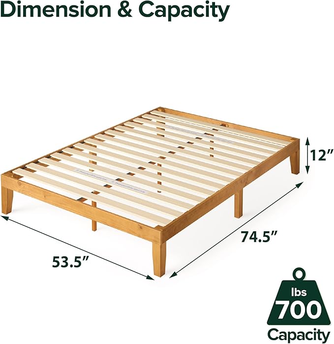 Zinus Alexia Wood Platform Bed Frame Solid Wood Foundation No Box Spring Needed Wood Slat Support Easy Assembly Rustic Pine Full