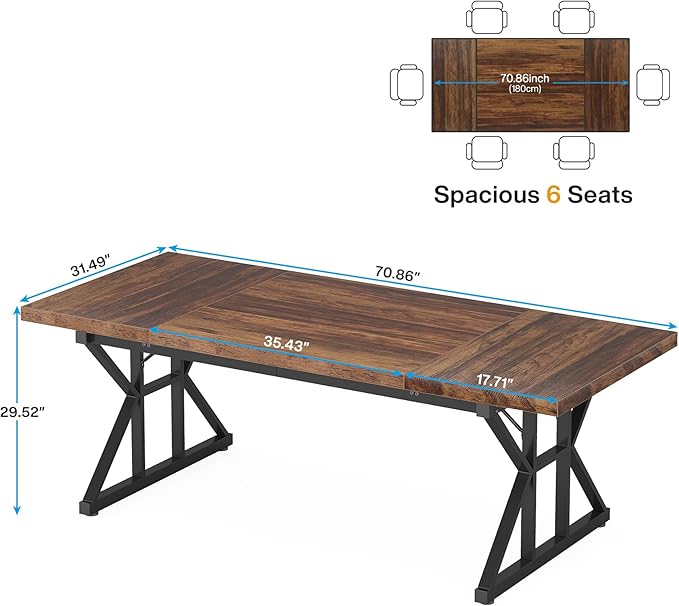 Tribesigns 70.8-Inch Executive Desk Large Computer Office Desk Workstation Modern Simple Style Laptop Desk Study Writing Table Business Furniture for Home Office (Brown/Black 70.8 Inch)
