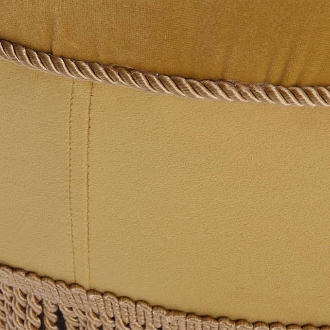 24 Velvet Round Ottoman with Medium Firm Foam Cushion &amp Gold Tassel Trim Sofa Bench with Upholstered Accent Footstool &amp Button-Tufted Seat for Living RoomBedroomOffice Yellow