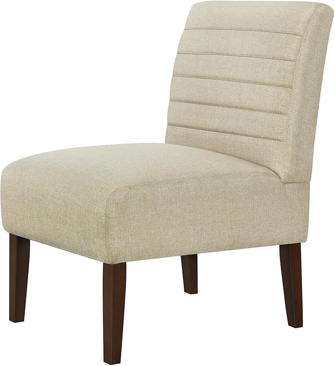 Rubberwood Slipper Chair Accent Armless Chair with High Back - Modern Upholstered Lounge Chair for Living Room Bedroom Office Deep Seat Comfy Reading Chair (Beige)