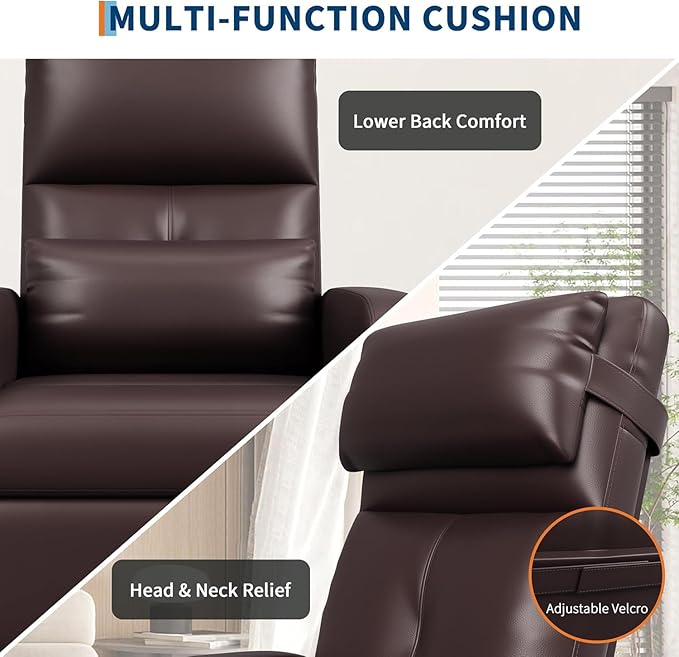 Power Recliner Chair Adjustable Electric Recliner Chair with Tall Back &amp Overstuffed Padding PU Leather Single Sofa with 2 Side Pockets &amp USB Port Home Theater Seating for Living Room Brow