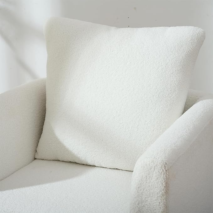Modern Upholstered Accent Chair Mid-Century Lounge Armchair with Pillow Comfy Reading Side Accent Chairs Single Sofa Chair with Wood Legs for Living Room Bedroom (White+Teddy)