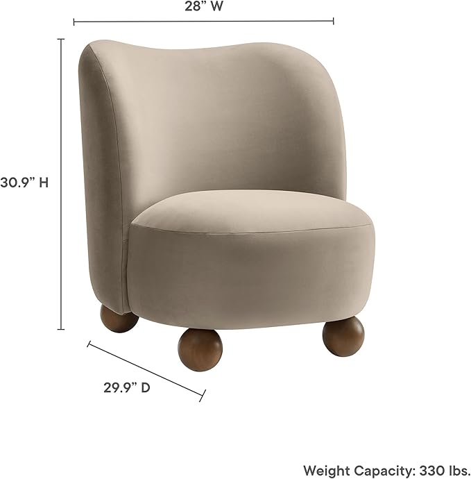 Modway Monroe Performance Velvet Accent Chair in Taupe Walnut - Upholstered Stain-Resistant Velvet Barrel Chair - Comfy Lounge Chair - Oversized Round Armless Reading Chair for Living Room Bedroom