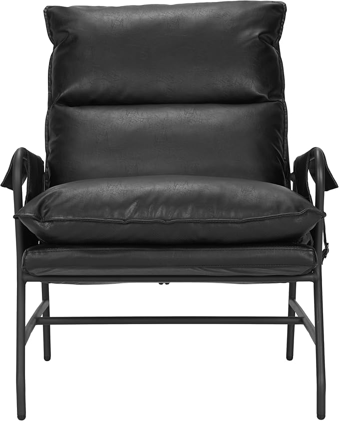 Zuo Halaus Accent Chair Black Black Accent Chair Modern Style Faux Leather Plush and Durable Faux Leather Fabric Plywood Indoor Living 26.6 W x 36.2 D x 37.8 H Non-Stackable