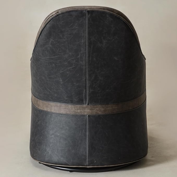 Two-Tone Leather Swivel Barrel Chair Accent Chair with Solid Wood Frame No Assembly for Living Room or Office (Dark Grey)