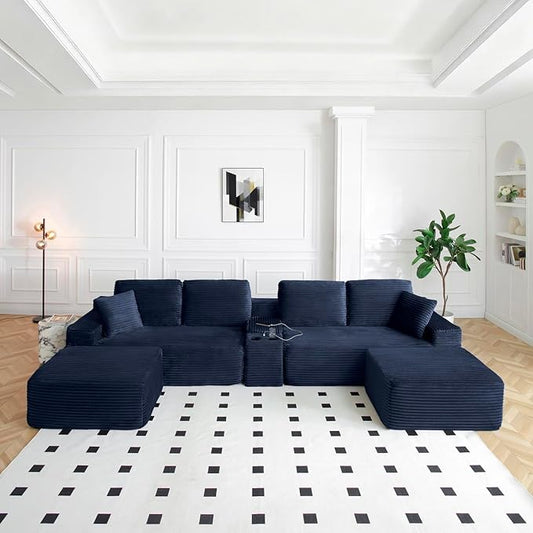 Modular Sectional Couch Modern Cloud Sectional Sofa U Shaped Boneless Couch with Double Chaise Comfy Deep Seat Upholstered Sofas Couches for Living Room No Assembly (150 Blue)