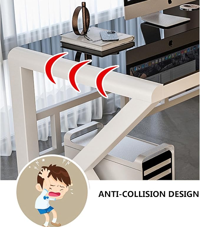 Tempered Glass Computer Desk Modern Home Office Desk Gaming Desk Writing Study Table Workstation for Home Office(100CM Blue+White Frame)