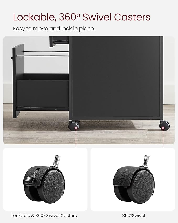 VASAGLE File Cabinet Mobile Filing Cabinet with Wheels 2 Drawers Open Shelf for A4 Letter Size Hanging File Folders Ink Black UOFC071B16