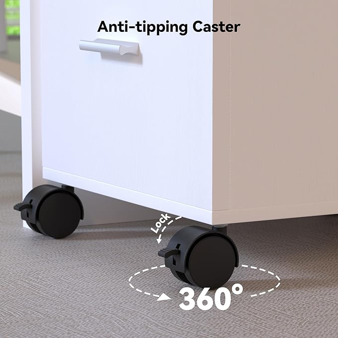 3 Drawer File CabinetPreassembled White Wooden Storage Organizer for FilesUnder Desk Printer StandMobile on Wheels19 L x 16 W x 22 H