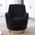 Velvet Swivel Accent Chairs for Living RoomComfy Swivel Barrel Chair with Foam Cushion Round Swivel Chair &amp Boucle Swivel Chair with High Back Round Armrest Gold Base (Black)