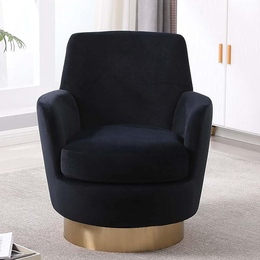 Velvet Swivel Accent Chairs for Living RoomComfy Swivel Barrel Chair with Foam Cushion Round Swivel Chair &amp Boucle Swivel Chair with High Back Round Armrest Gold Base (Black)