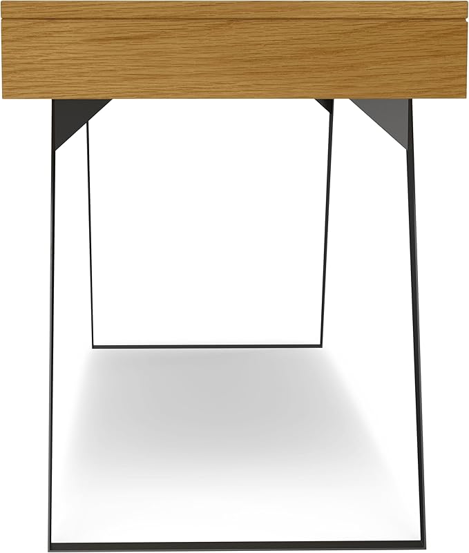 SIMPLIHOME Lowry Desk - 72 Inch Wide Solid Oak Veneer and Metal Writing Desk in Oak Modern Industrial Home Office Computer Table for Workspace with 2 Deep Drawers and Flip-Down Keyboard Tray
