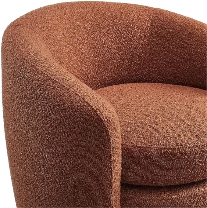 MAKLAINE Upholstered Boucle Fabric Curved Back Armchair Rust Finish Dense Foam Padding Removable Seat Cushion Fully Assembled Living Room or Bedroom Accent Chair