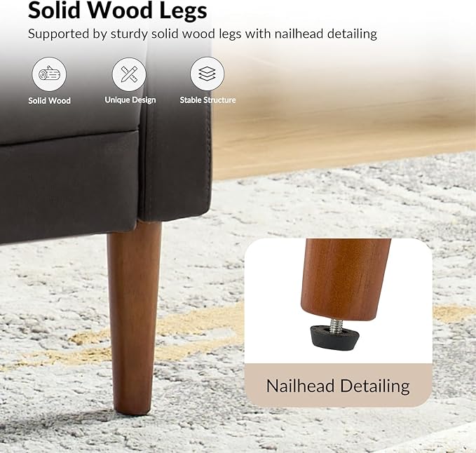 HULALA HOME Mid-Century Modern Faux Leather Loveseat Sofa with Movable Backrest Cushions Button-Tufted 2-Seater Sofa with Wooden Legs Small Love Seat Accent Couch for Living Bedroom Brown