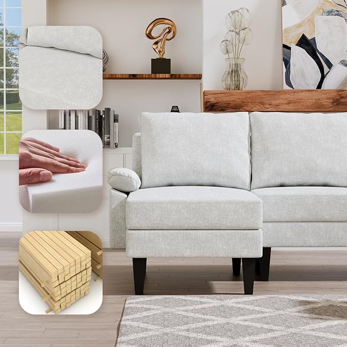 115 Inch Modular Sectional Sofa with Storage Ottoman Modern L-Shaped Sectional Couch with Chaise Chenille Couch for Living Room Apartment or Small Spaces Off-White
