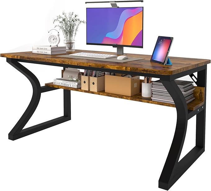 AZN Computer Desk 47'' Computer Desk Home Office Desks w/Storage Home Office Desks w/U-Size Metal Frame for Home Office Bedroom Study Writing Work Table w/Water-Resistant Scratchproof Surface