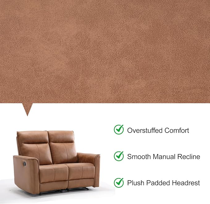 EBELLO Faux Leather Manual Loveseat Recliner 2 Seat Reclining Sofa Chair Dual Recliner Couch for Living Room Meeting Room Brown