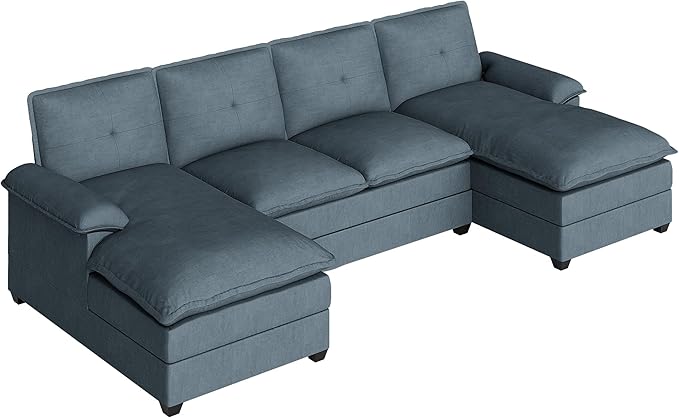 U Shaped Sectional Couches for Living Room110 Modern Big Sofa Couch with Double Chaise4 Seat Modular Sofa Couches with Thick Cushion &amp Soft BackrestBlue-Gray