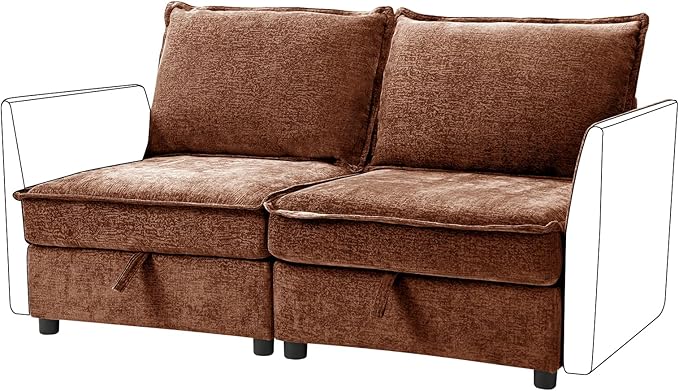 HULALA HOME Modern Middle Module for Sectional Sofa Couch Armless Loveseat Sofa 2 Seat Included Burnt Orange