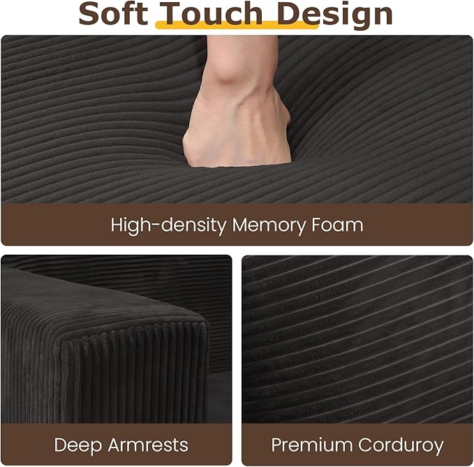 Convertible Sofa Bed Boneless Loveseat Folding Couch Bed Foldable - 3 in 1 Small Ccouch &amp Futon Sofa Sleeper Corduroy Pull Out Couch with 4 Pillows for Living Room Black