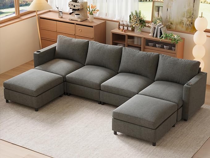 123 Modular Sectional Sofa Couch Convertible U Shaped Sectional Couches with Storage Ottoman 6 Seat Modern Sofa Set for Living Room and Office Grey