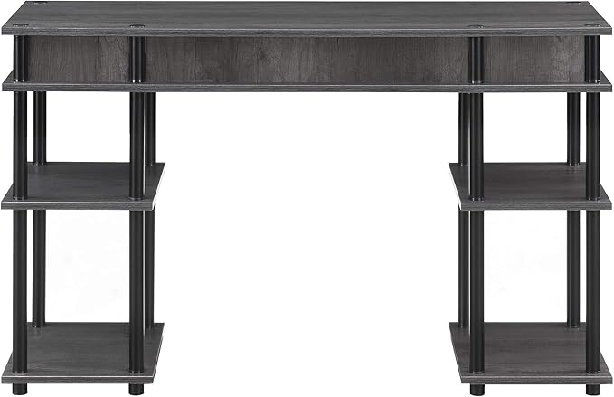 Convenience Concepts Designs2Go No Tools Desk Home Office Desk with Shelves Corner Shelf Vanity Desk Computer Desk Nail Table for Nail Tech - 47.25 L x 15.75 W x 30 H Charcoal Gray/Black