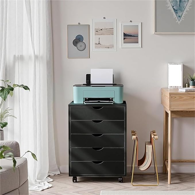 Mobile File Cabinet 5 Drawer Mobile File Cabinet Under Desk Storage Organization with Wheels Vertical Filing Chest Rolling Wood Small Printer