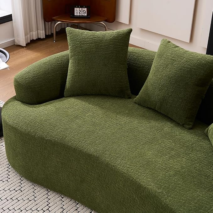 Curved Loveseat Sofa Couch for Living Room 65’’ Modern Comfy Cloud Floor Couch Round Sofa Full Sponge Compression Sofas with Deep Seat for Small Spaces Apartment No Assembly NeededGreen