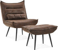 MCombo Wingback Accent Chair with Ottoman Modern Bronzing Fabric Upholstered Club Chair for Small Space Living Room 4400 (Dark Brown)