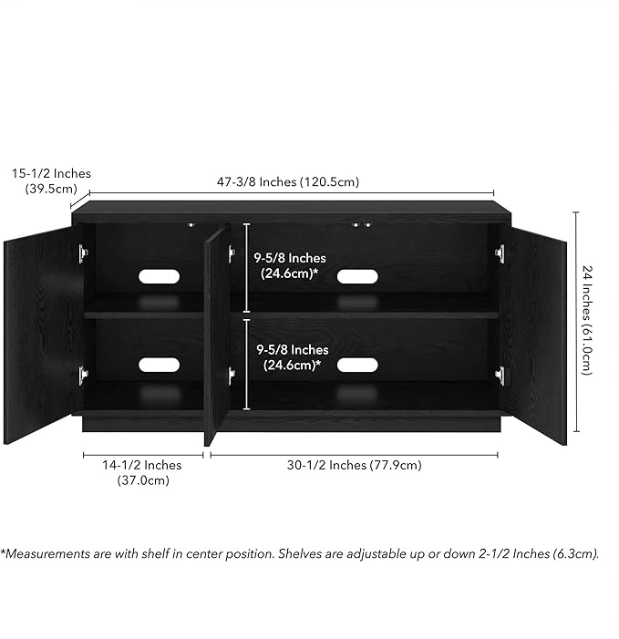 Henn&ampHart Fluted TV Stand for TVs up to 55 with 3 Swing Out Ribbed Doors and Adjustable Shelves for Living Room Family Room or Office Natural Black