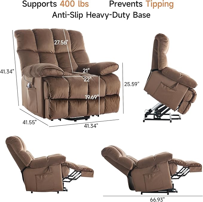 Power Lift Recliner Chair for Elderly Electric Recliner with Heat &amp Massage Large Lift Chair Recliners for Living Room RV Bedroom(Brown)