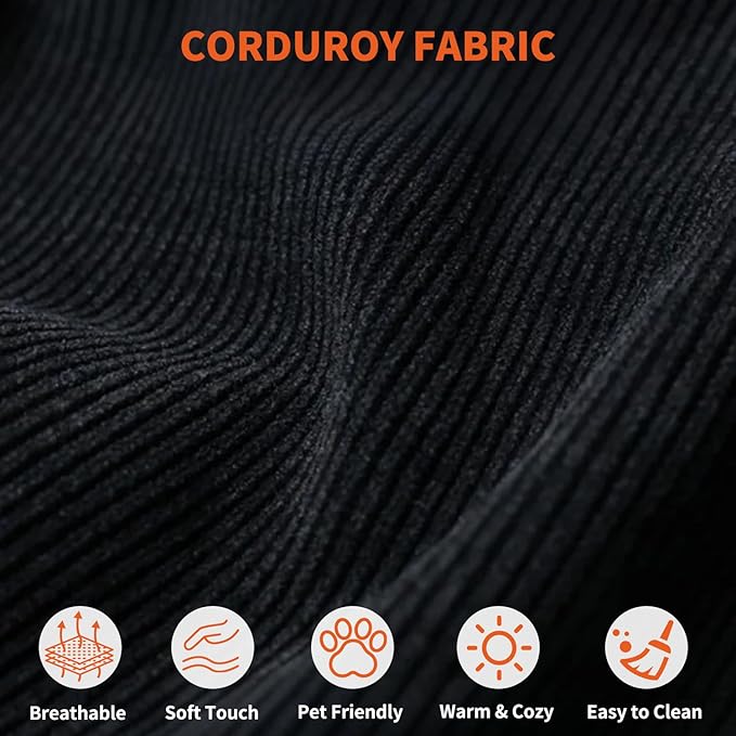 Convertible Sleeper Sofa Bed 1600lbs Weight Capacity Floor Sofa Bed with Fixed-Shape Frame Corduroy Foldable Couch for Small Space Lounge Mattress for Living Room Apartment Game Room (Black)