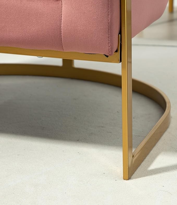 Velvet Modern Accent Armchair - Luxury Gold Frame | Versatile Seating for Living Room Bedroom Office Rose