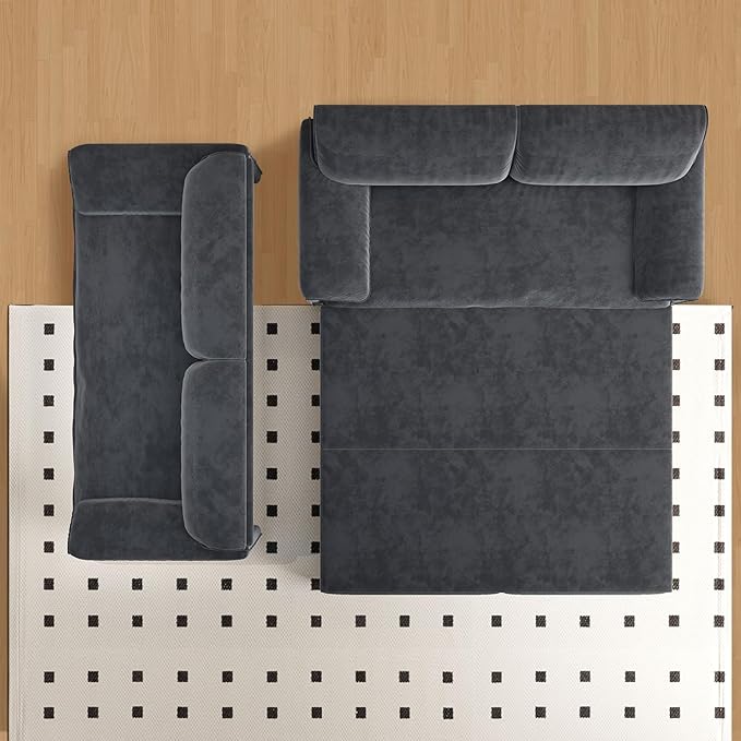 66 Queen Size Sofa Bed 3 in 1 Convertible Pull Out Sleeper Sofa with Thicked Cushions and Side Storage Velvet Loveseat Couch for Home Living Room Bedroom Apartment Lounge Small Spaces Grey