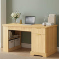 White Farmhouse Desk with Drawers &amp Charging Station Wood Executive Desk with Storage Cabinet &amp Keyboard Tray Computer Desks with Monitor Stand &amp Pegboard for Home Office (Light Oak)