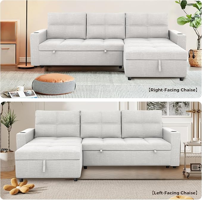 85 inch Sectional Sleeper Sofa Bed with StoragePull Out Couch with Reversible Storage ChaiseCup Holders USB ChargingSide PocketsComfortable Sectional Sofa Couches for Living RoomSmall Spaces | co