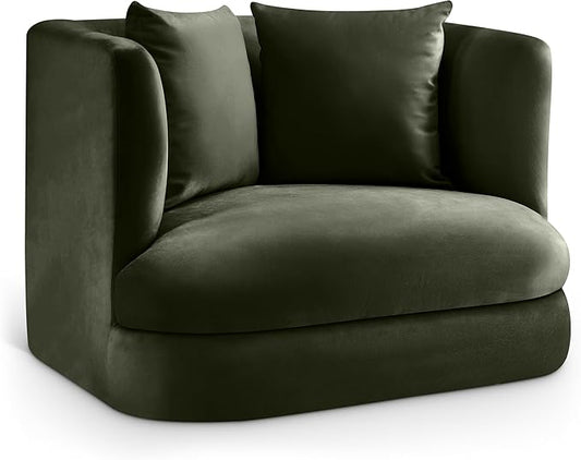 Meridian Furniture 699Green-C Alder Collection Modern | Contemporary Chair with Ultra Luxe Green Velvet 460 GSM Velvet Solid Wood Frame 38 W x 36 D x 30 H Green
