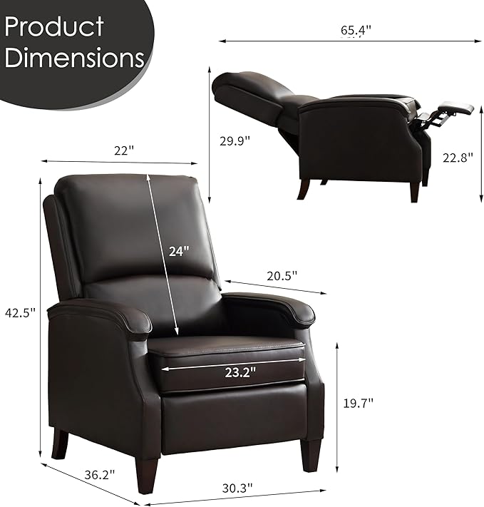 VKNOW Recliner Chair Leather Recliner with Soft Armrest Home Theater Seating with Adjustable Back and Lumbar Support Single Sofa for Adults Lounge Chair for Living Room Bedroom(Chestnut Brown)